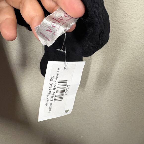 Velvet by Graham & Spencer Medium Tracie Ruched Top Black Puff Long Sleeves - Picture 6 of 10